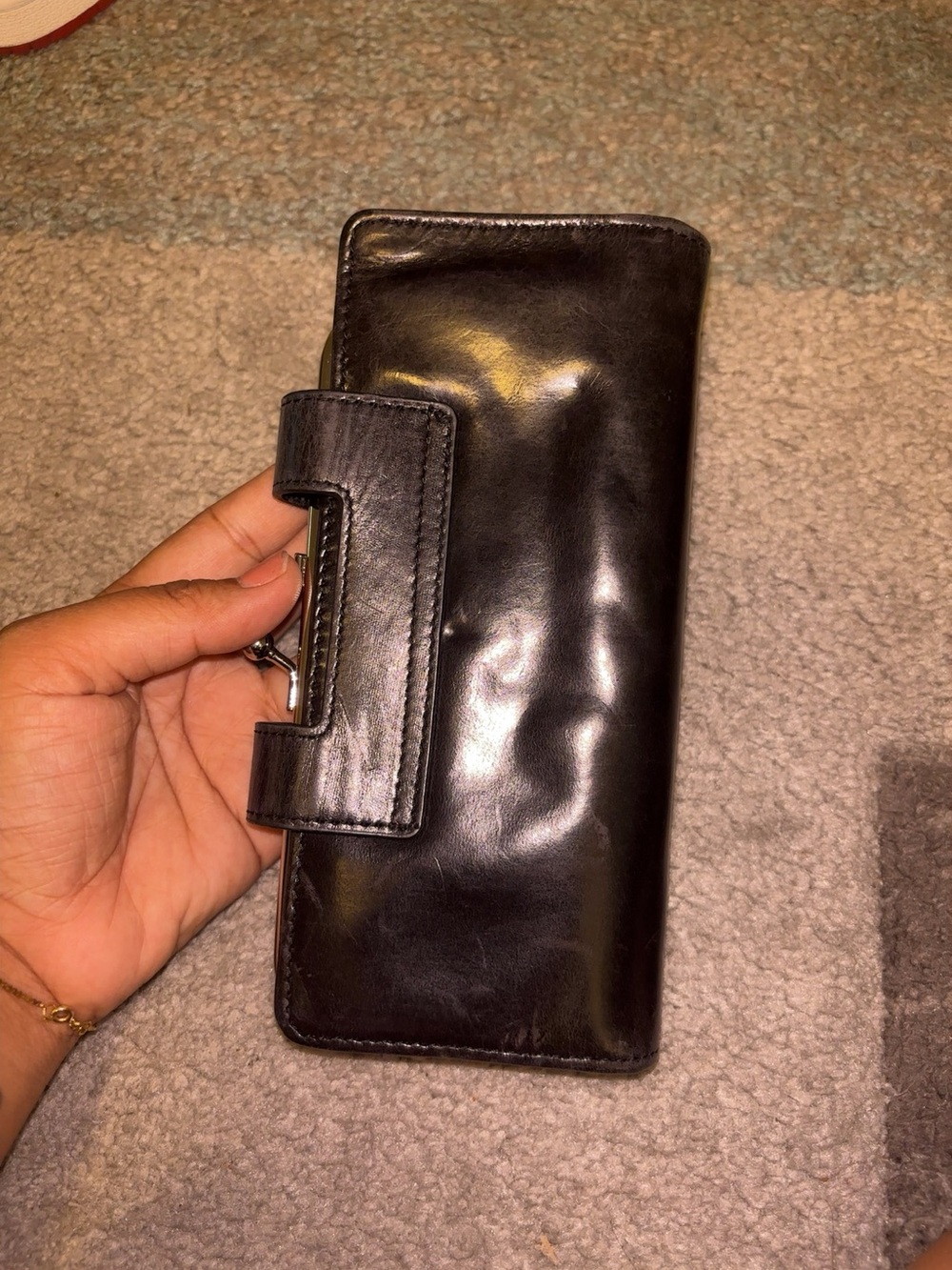 HOBO Black Long Leather Wallet with Strap Handle